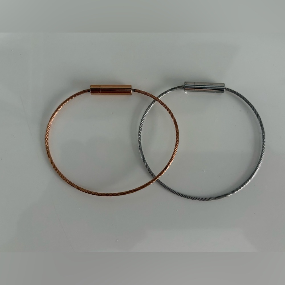 Minimalist Cable Bangle Set - Rose Gold & Silver